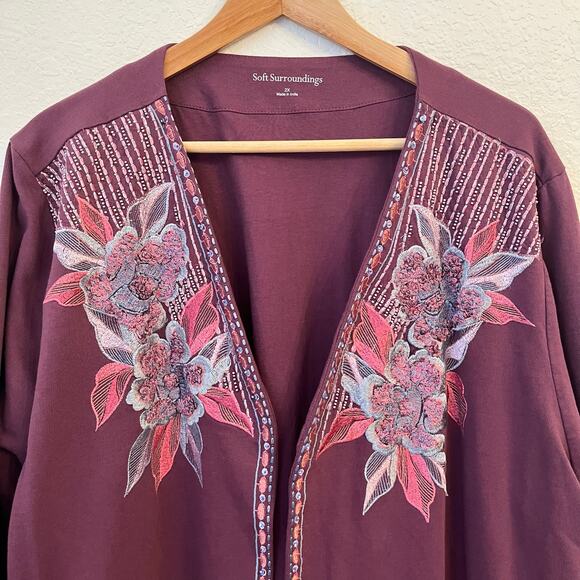 Soft Surroundings Playa Embroidered Jacket 2X Floral Beaded Open Cardigan - Picture 2 of 15